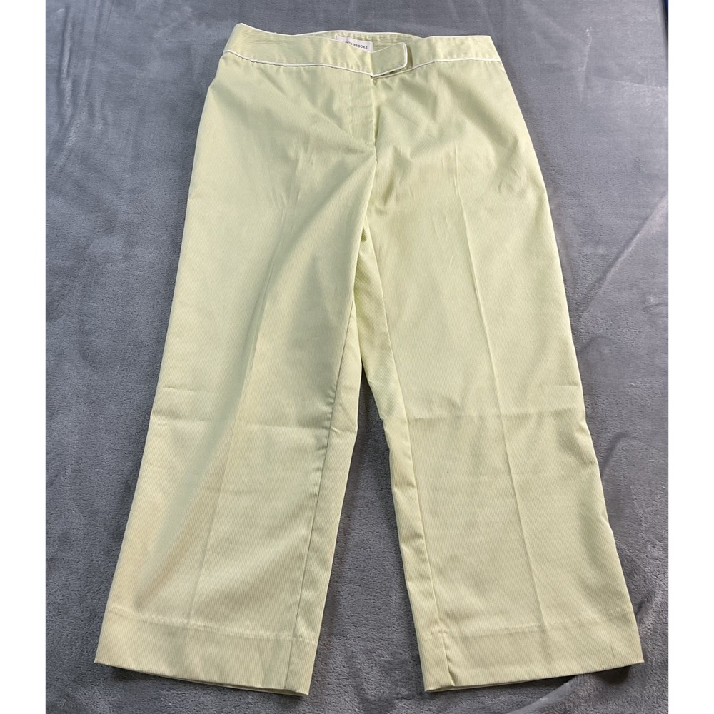 David Brooks Women's 8 Petite Pants Green White Stripe Capri Wide Leg Cropped